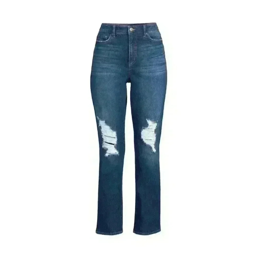 Sofia Vergara Jeans Women's Leslie Distressed Super High Rise Slim Straight - Picture 5 of 6